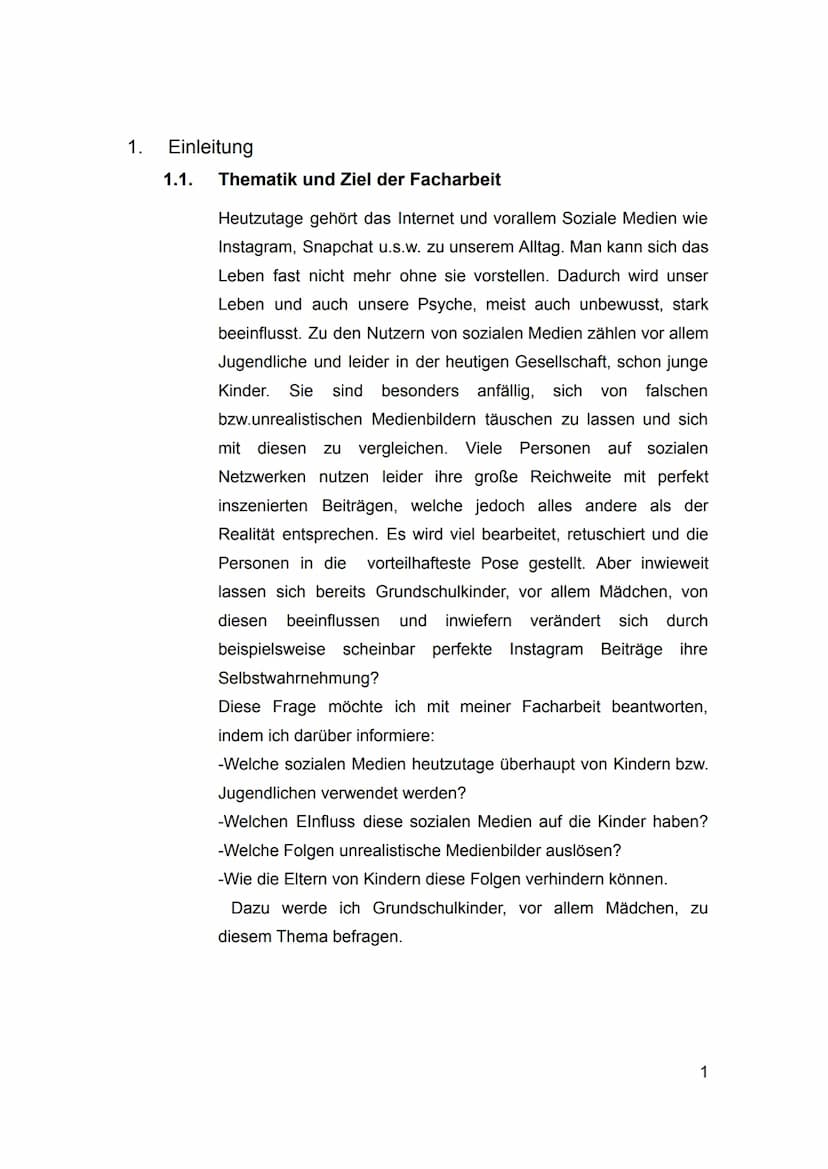 Facharbeit zum Thema
Inwiefern beeinflussen soziale Netzwerke das Schönheitsideal von Mädchen,
bereits im Grundschulalter? - Eine Befragung 