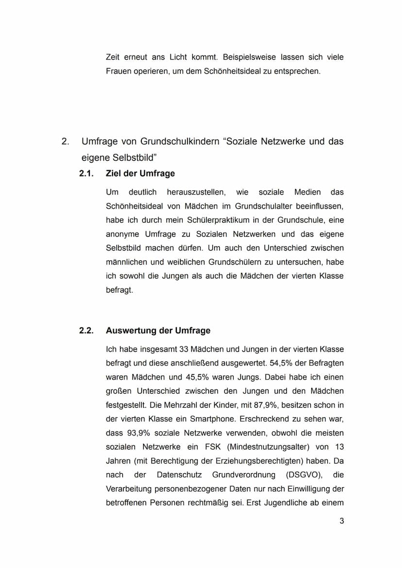Facharbeit zum Thema
Inwiefern beeinflussen soziale Netzwerke das Schönheitsideal von Mädchen,
bereits im Grundschulalter? - Eine Befragung 