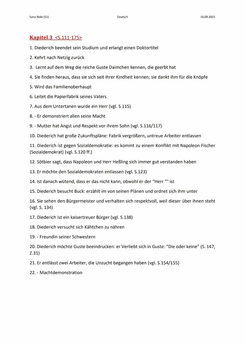 
<p>Heinrich Manns Werk "Der Untertan" beschreibt das Leben von Diederich Heßling. Das Buch ist in drei Kapitel unterteilt und erzählt von v