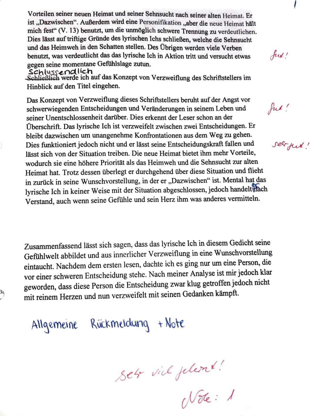 Zitat
Gedichtsanalyse - ,,Dazwischen“
Das Gedicht ,,Dazwischen" wurde von Alev Tekinay verfasst und 2001
veröffentlicht. Das Thema des Gedic