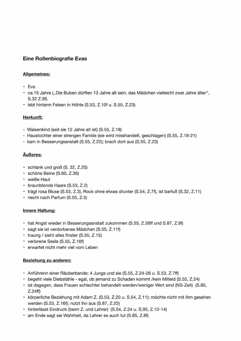 Eine Rollenbiografie Evas
Ich heiße Eva und bin 15 Jahre alt. Ich wohne mit meinen 4 Freunden in einer kleinen, kalten
Höhle hinter dem Fels