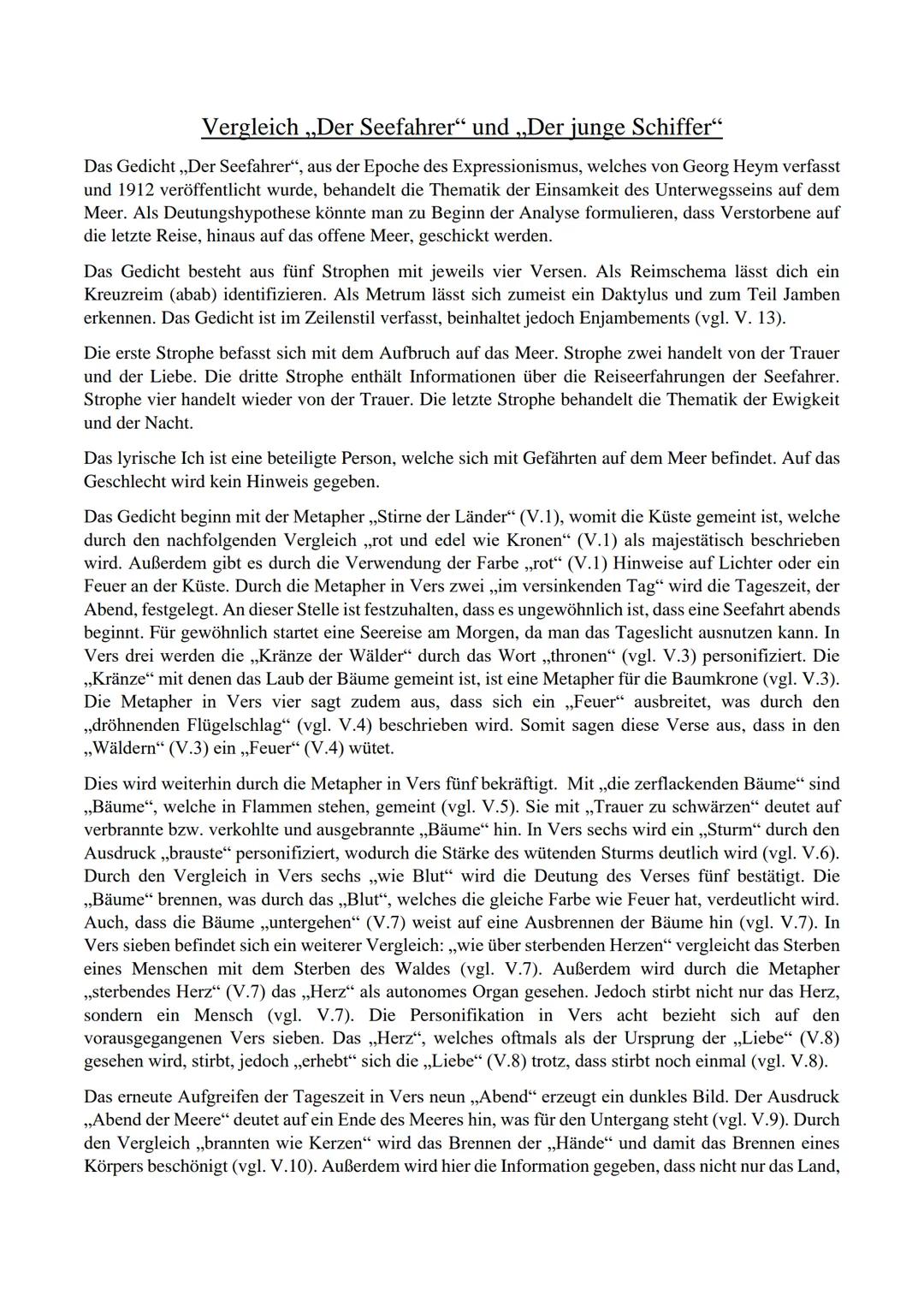 Vergleich ,,Der Seefahrer“ und „Der junge Schiffer"
Das Gedicht,,Der Seefahrer", aus der Epoche des Expressionismus, welches von Georg Heym 