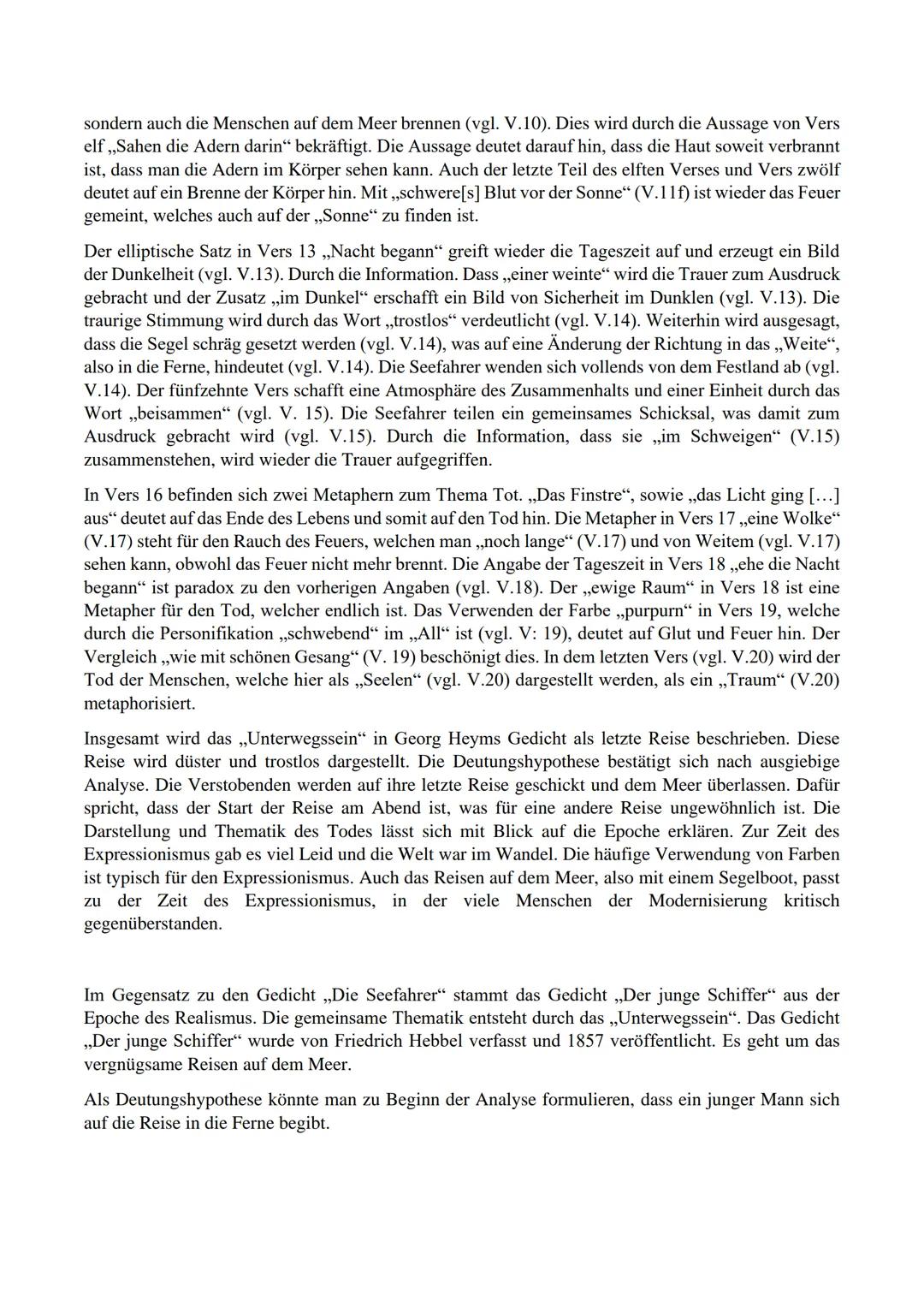 Vergleich ,,Der Seefahrer“ und „Der junge Schiffer"
Das Gedicht,,Der Seefahrer", aus der Epoche des Expressionismus, welches von Georg Heym 