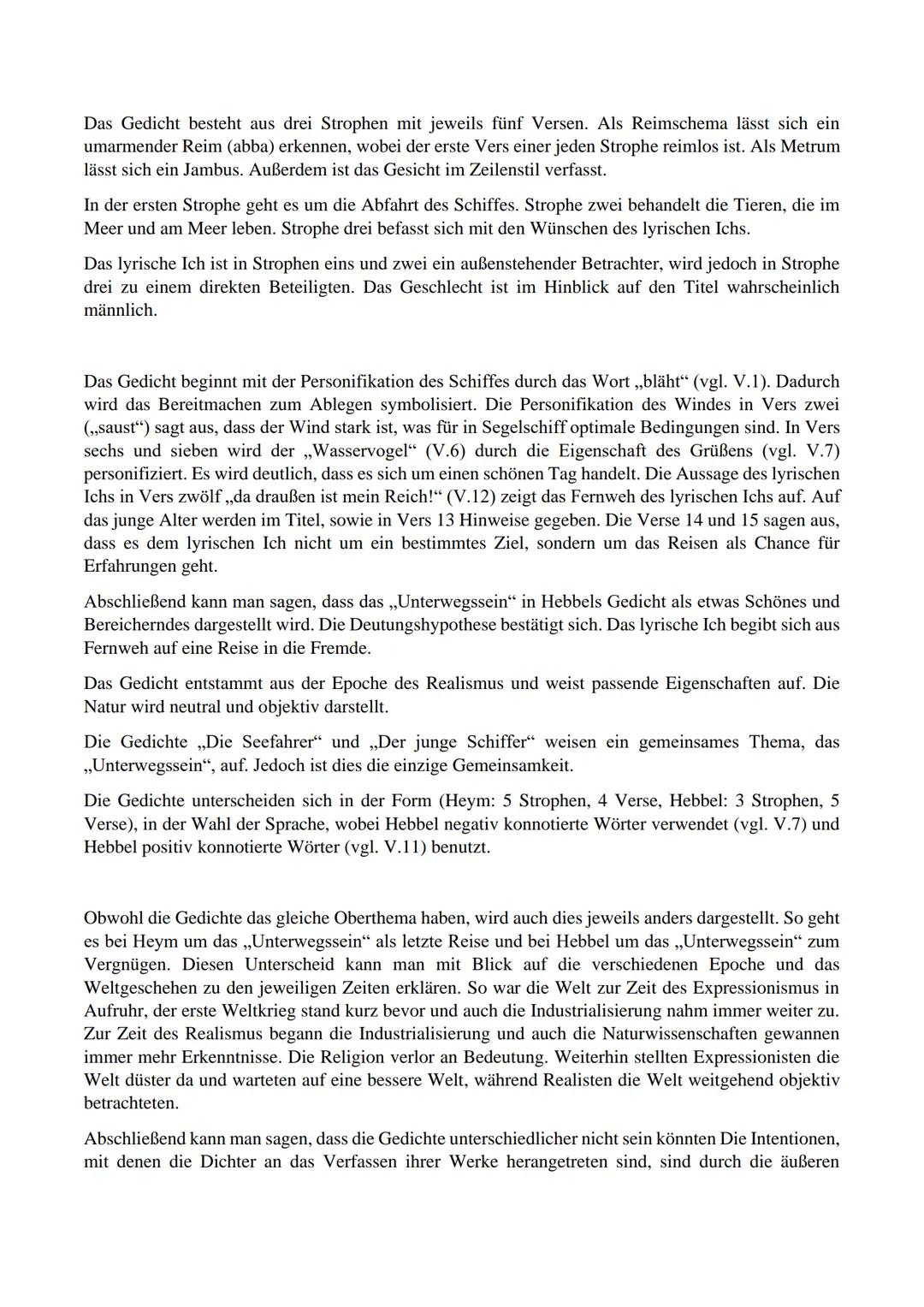 Vergleich ,,Der Seefahrer“ und „Der junge Schiffer"
Das Gedicht,,Der Seefahrer", aus der Epoche des Expressionismus, welches von Georg Heym 