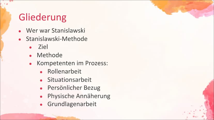 1. Aufwärmspiel
Fast Food
Stanislawski Vorgehen:
1. Ziehe eine Rolle; Beispiel:
2. Schritt:
Du willst den anderen verführen
Du bist ein Nerd