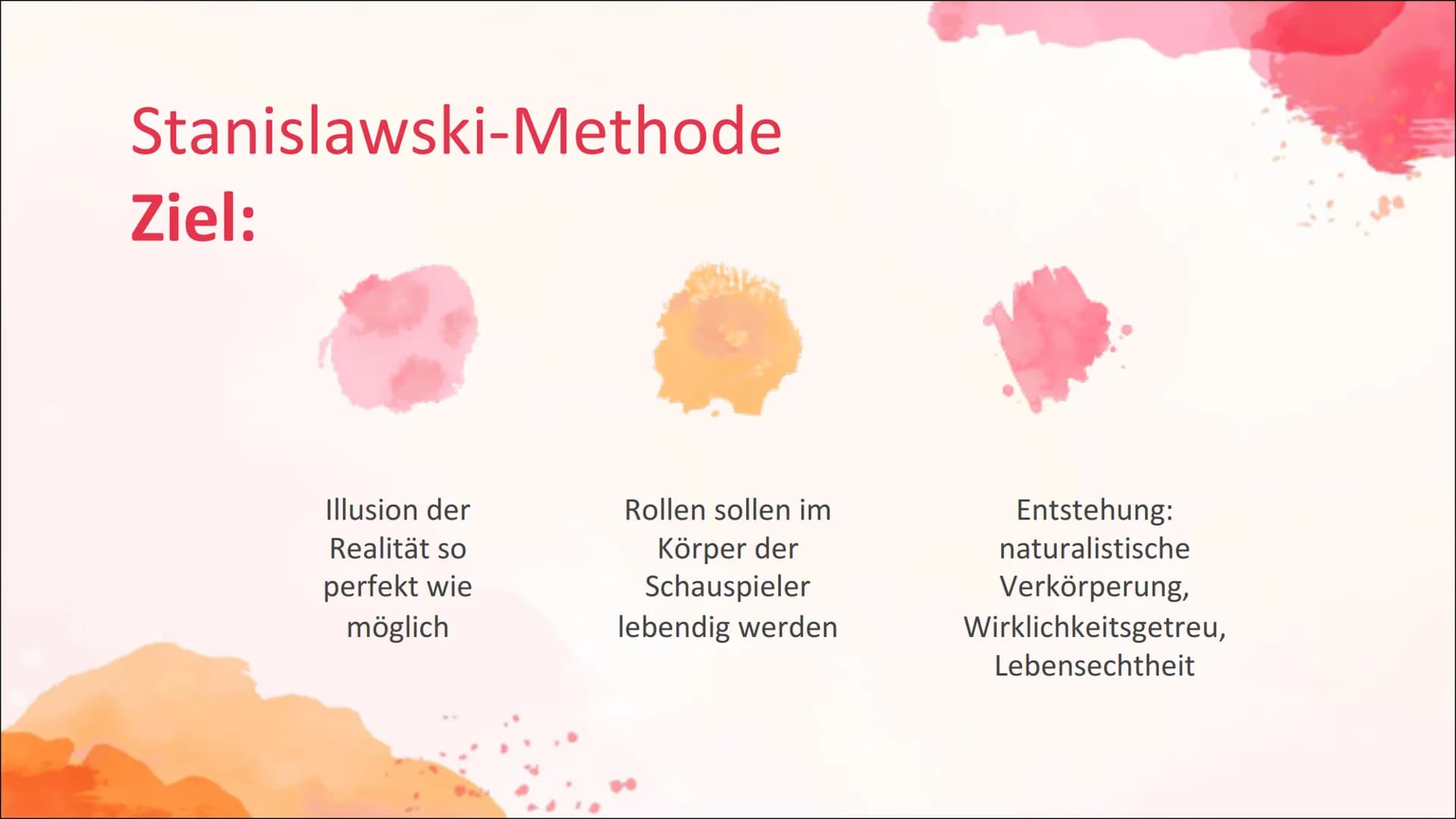 1. Aufwärmspiel
Fast Food
Stanislawski Vorgehen:
1. Ziehe eine Rolle; Beispiel:
2. Schritt:
Du willst den anderen verführen
Du bist ein Nerd