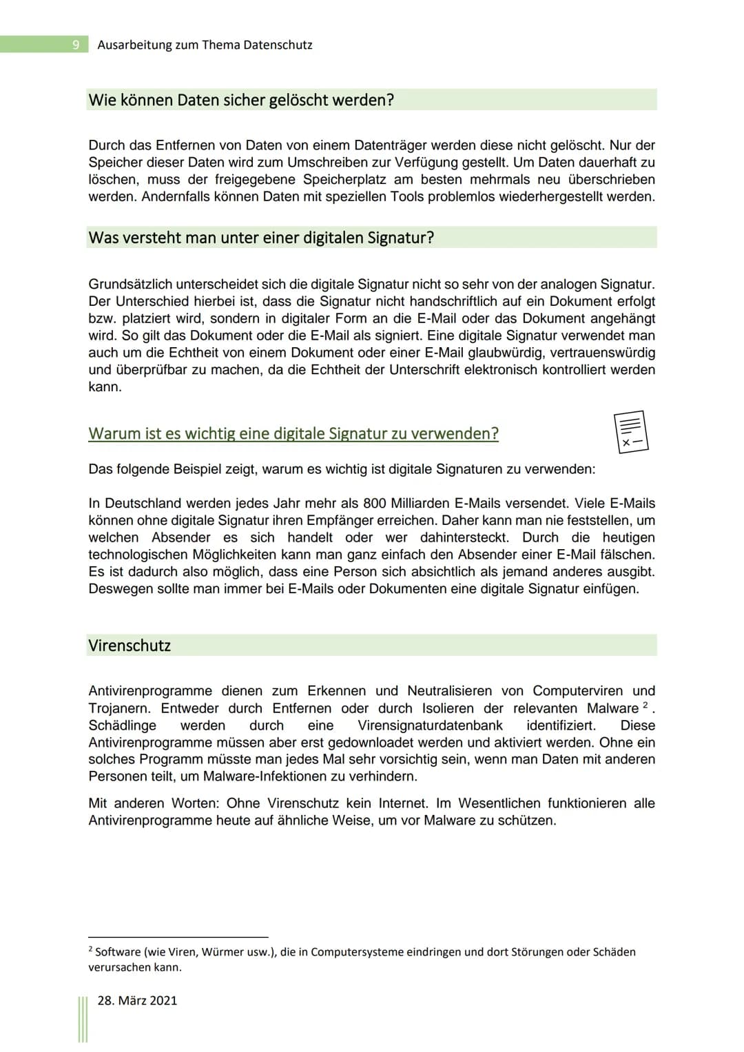 Ausarbeitung zum Thema
Datenschutz
28.3.2021 1 Ausarbeitung zum Thema Datenschutz
Inhaltsverzeichnis
Was ist Datenschutz?
Was sind personenb