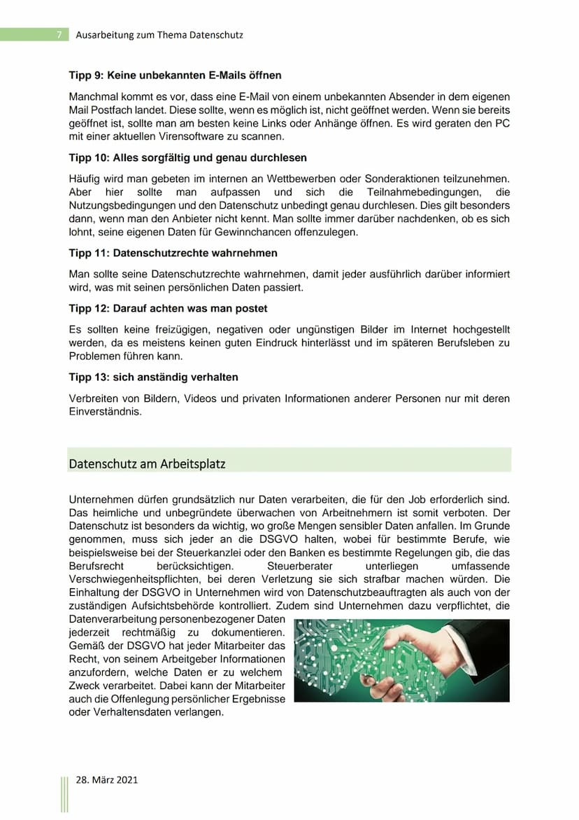 Ausarbeitung zum Thema
Datenschutz
28.3.2021 1 Ausarbeitung zum Thema Datenschutz
Inhaltsverzeichnis
Was ist Datenschutz?
Was sind personenb