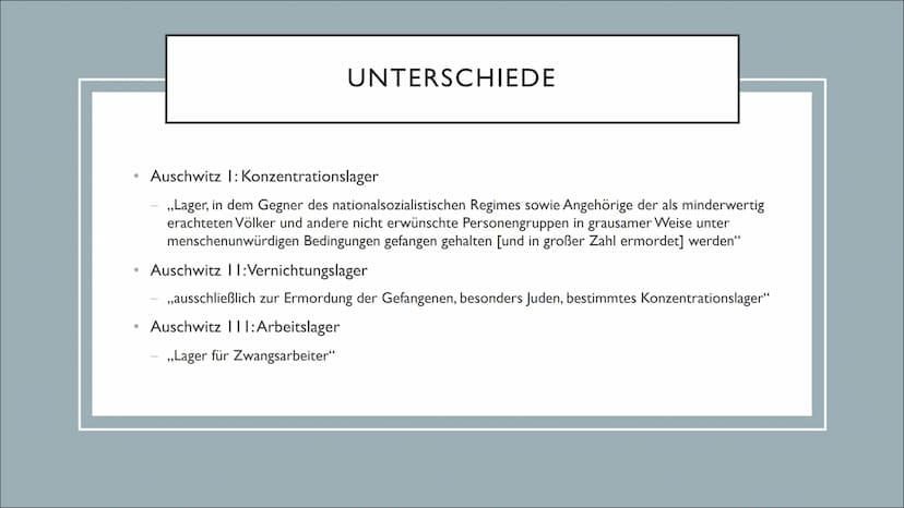 KZ - AUSCHWITZ ●
●
●
●
●
INHALTSVERZEICHNIS
Allgemeine Informationen
Entstehung
Unterschiede
Ankunft
Selektion
Aufnahme ins Lager
Unterkünft