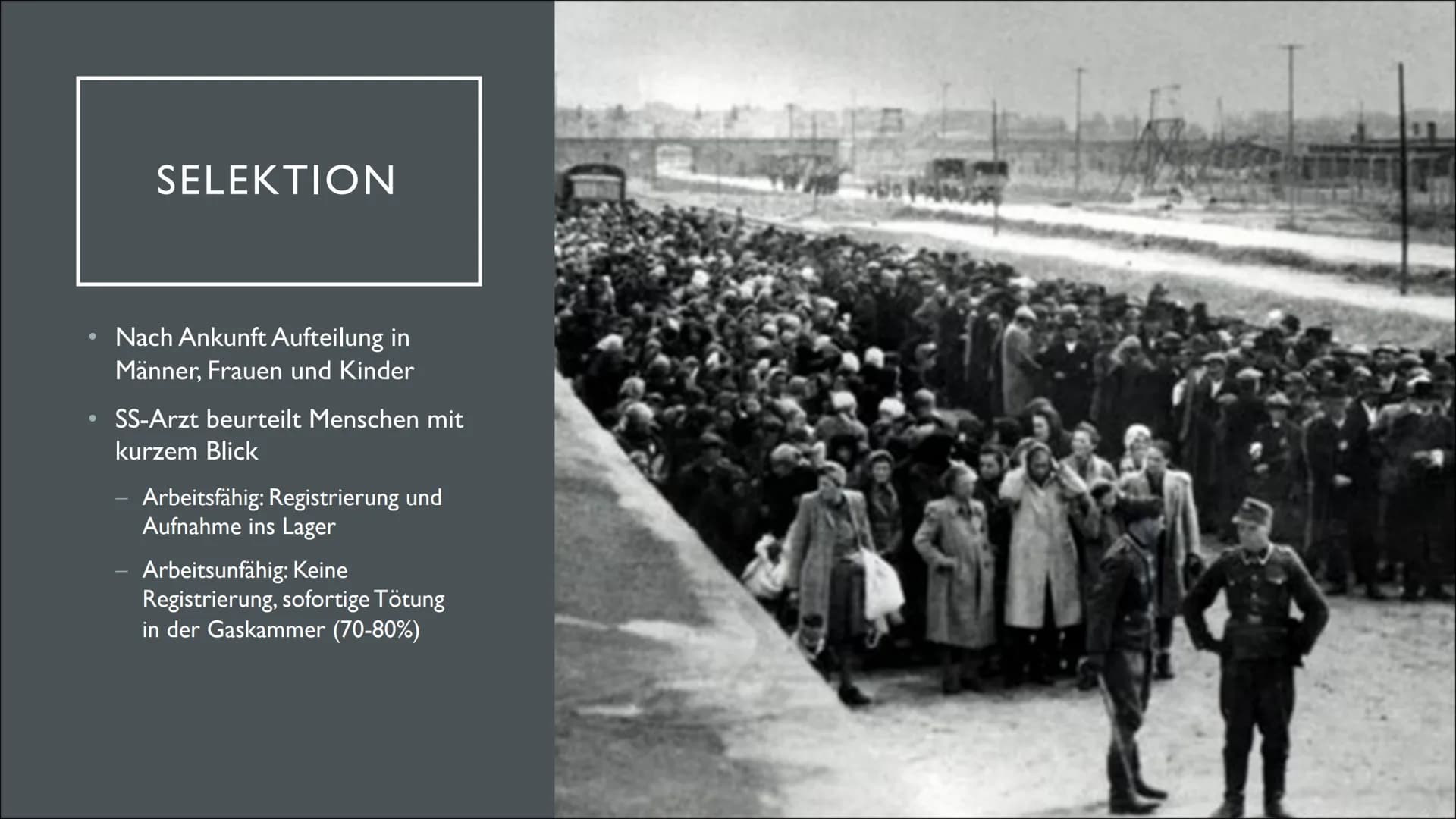 KZ - AUSCHWITZ ●
●
●
●
●
INHALTSVERZEICHNIS
Allgemeine Informationen
Entstehung
Unterschiede
Ankunft
Selektion
Aufnahme ins Lager
Unterkünft