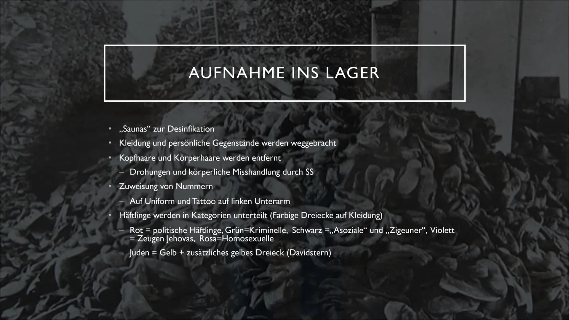 KZ - AUSCHWITZ ●
●
●
●
●
INHALTSVERZEICHNIS
Allgemeine Informationen
Entstehung
Unterschiede
Ankunft
Selektion
Aufnahme ins Lager
Unterkünft