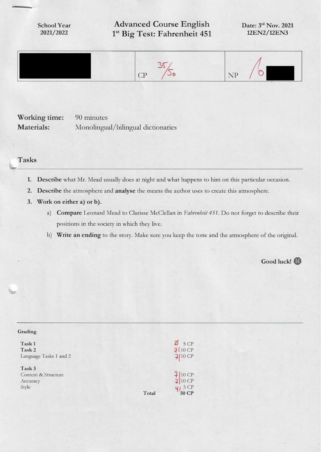 Working time:
Materials:
Tasks
School Year
2021/2022
Grading
Task 1
Task 2
Language Tasks 1 and 2
90 minutes
Task 3
Content & Structure.
Acc