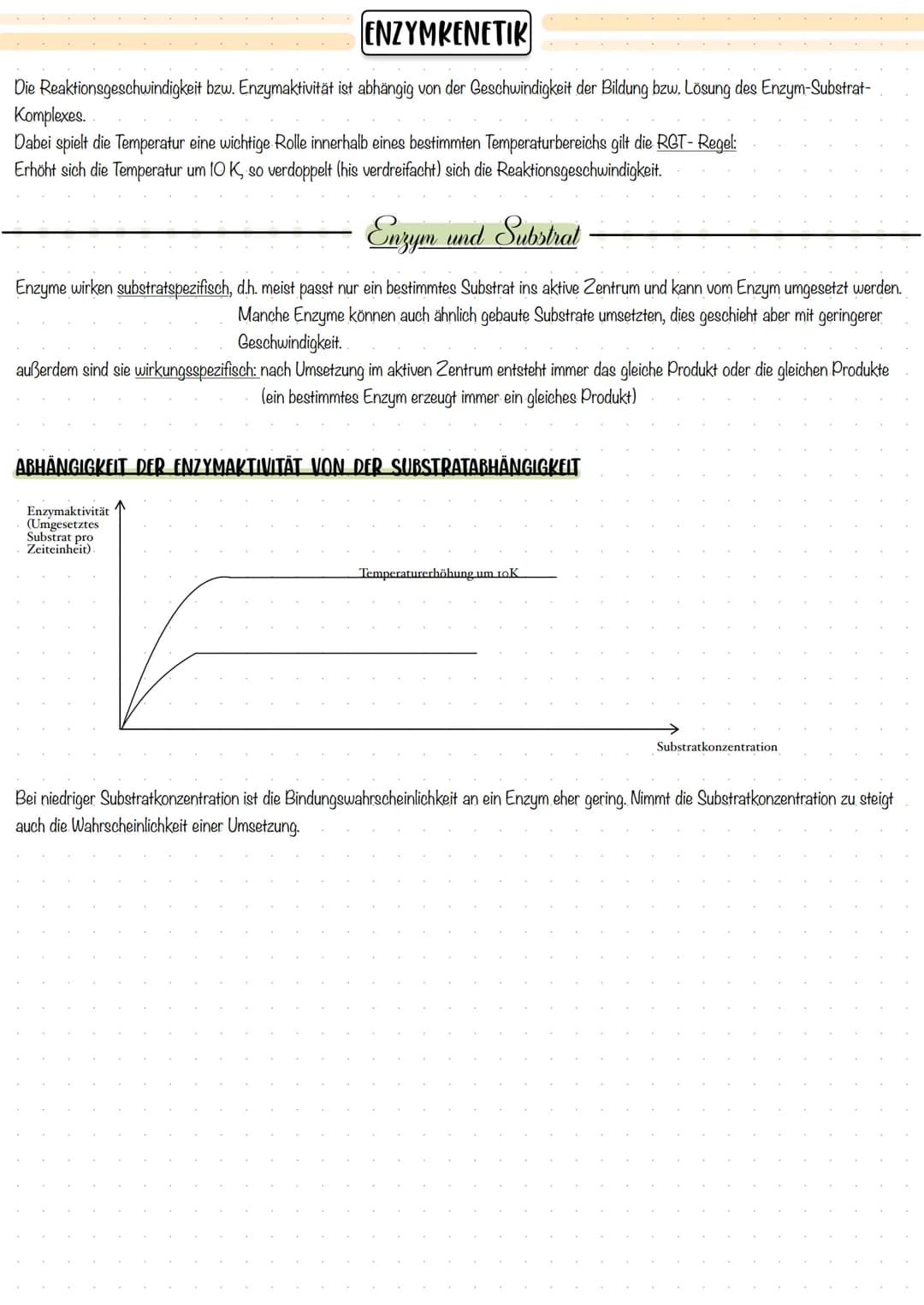 ENZYMKENETIK
Die Reaktionsgeschwindigkeit bzw. Enzymaktivität ist abhängig von der Geschwindigkeit der Bildung bzw. Lösung des Enzym-Substra