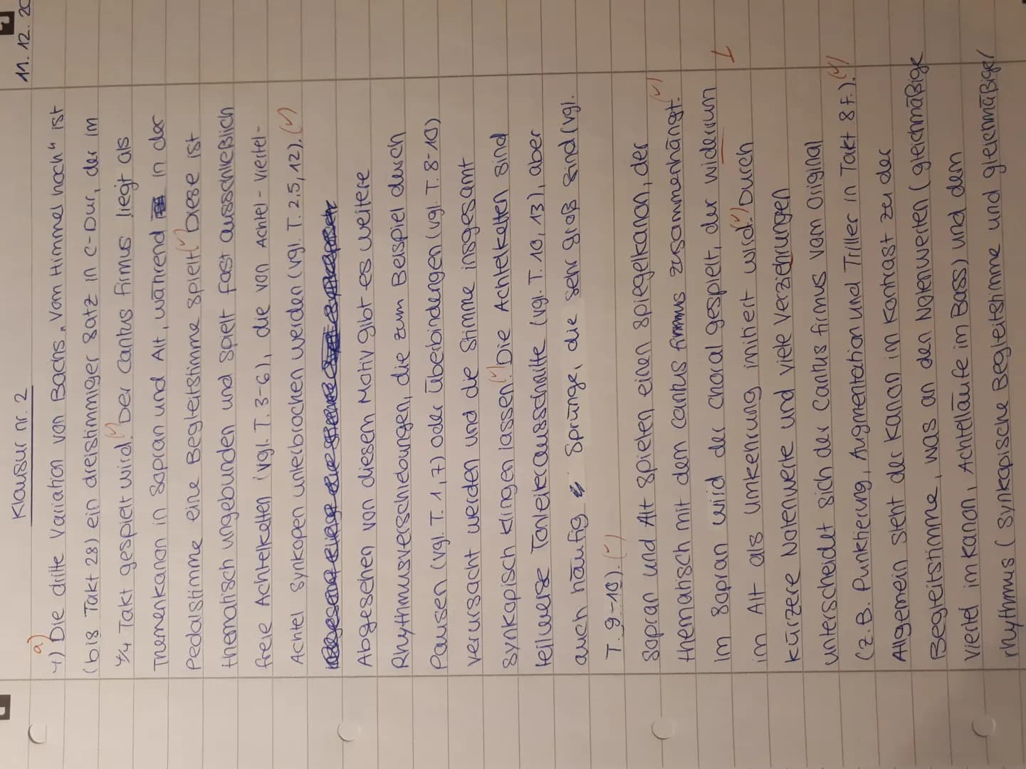 J
Klausur nr. 2
4) Die dritte Variation von Bachs, Vem Himmel hoch" ist
(bis Takt 28) ein dreistimmiger satz in C-Dur, der im
4/4 Takt gespi