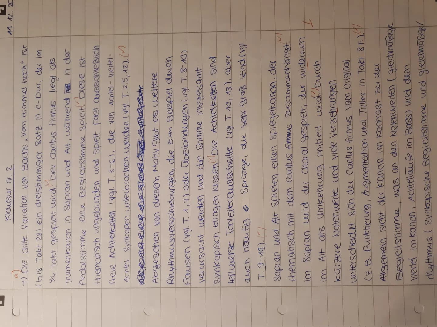 J
Klausur nr. 2
4) Die dritte Variation von Bachs, Vem Himmel hoch" ist
(bis Takt 28) ein dreistimmiger satz in C-Dur, der im
4/4 Takt gespi