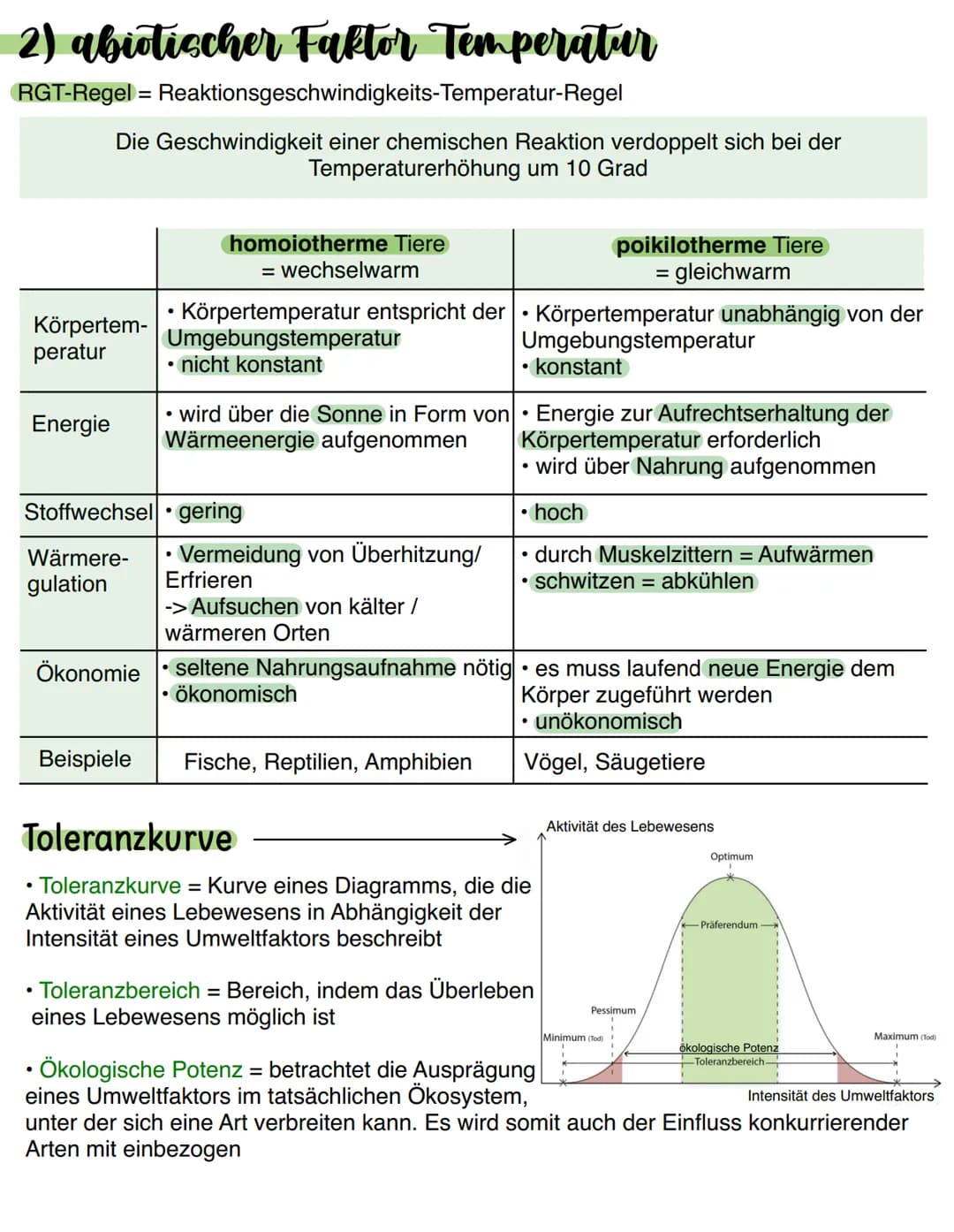 2) abiotischer Faktor Temperatur
RGT-Regel = Reaktionsgeschwindigkeits-Temperatur-Regel
Die Geschwindigkeit einer chemischen Reaktion verdop