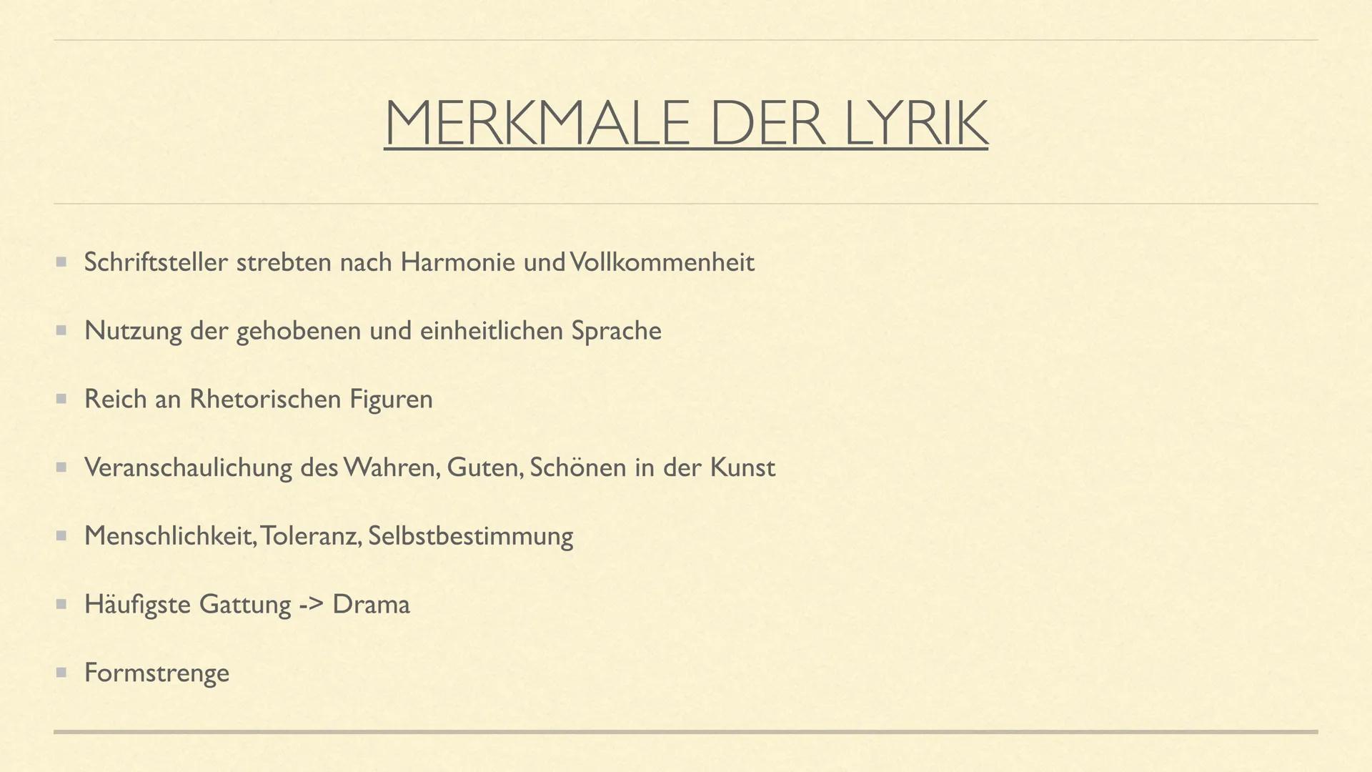 (WEIMARER) KLASSIK
von Aaron und Matthi SEITE
I
2
3
4
5
6
INHALTSVERZEICHNIS
THEMA
Allgemein und
Definition
Geschichtlicher
Hintergrund
Lyri