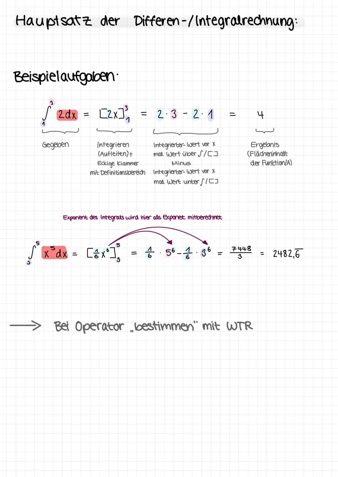 Untersumm
(x)
Obersumme & Untersumme
Un
Untersumme:
Flächeninhaltsfunktion:
Anzahl der Streifen
(0)
Annähernd genauer Flächeninhalt:
(Un + O