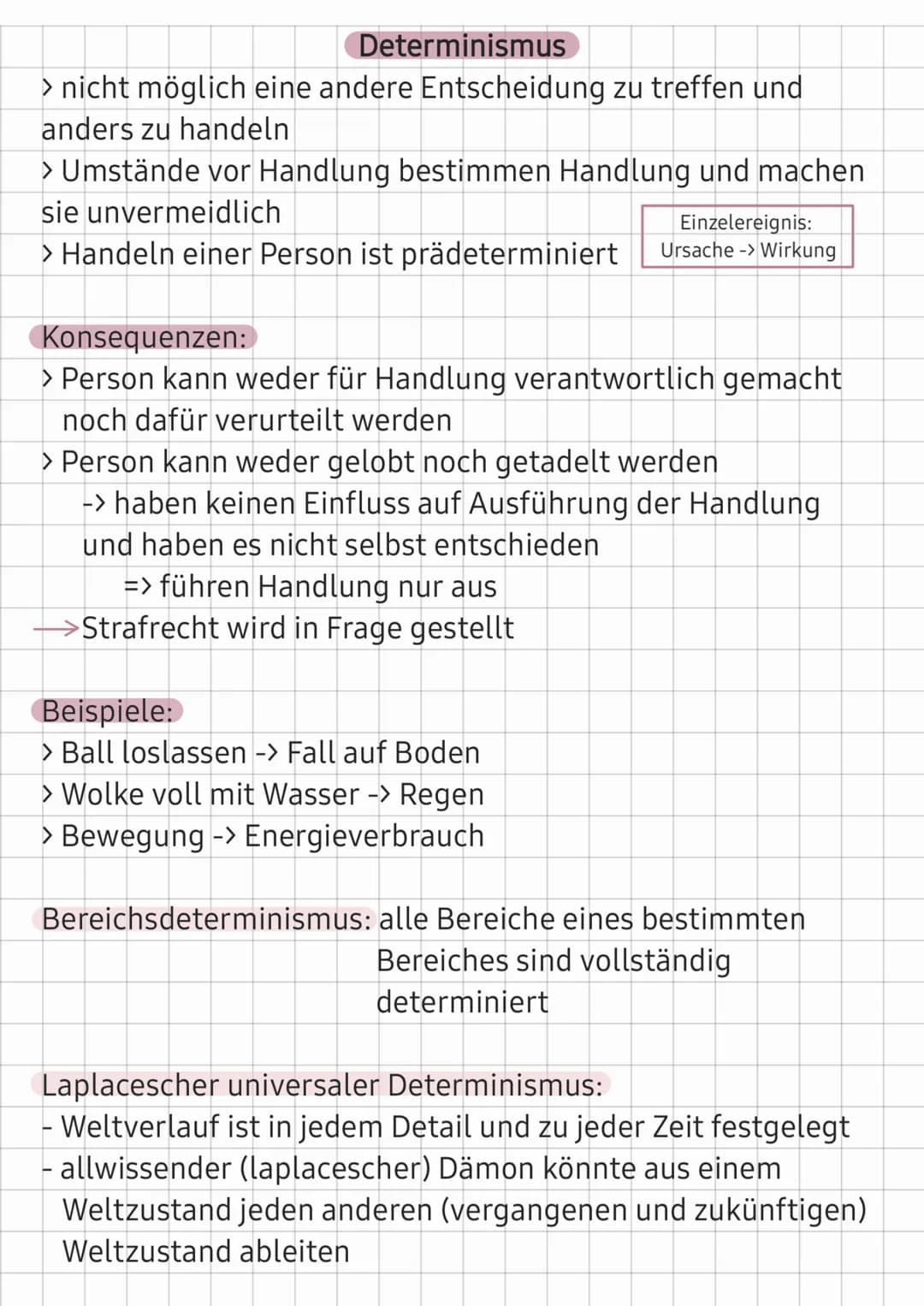 Freiheit
Willensfreiheit:
> wissen können, was man will
> Freiheit etwas zu wollen (ohne das Gewollte zu erreichen)
> keine äußere Behinderu