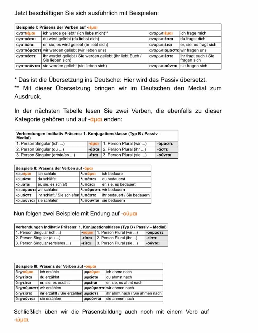 Präsensstamm des Verbs + Präsensendung der Konjugationsklasse
Zur Bildung der Gegenwart müssen Sie den Präsensstamm eines Verbs kennen.
An d
