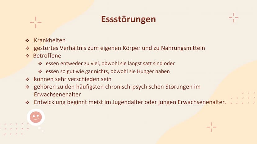 Essstörungen
g 1-
01
Bedeutung
04
Arten von Essstörungen
Agenda
02
Ursachen
05
Statistiken
03
Klischees
06
Hilfestellungen 1-
01
Essstörunge