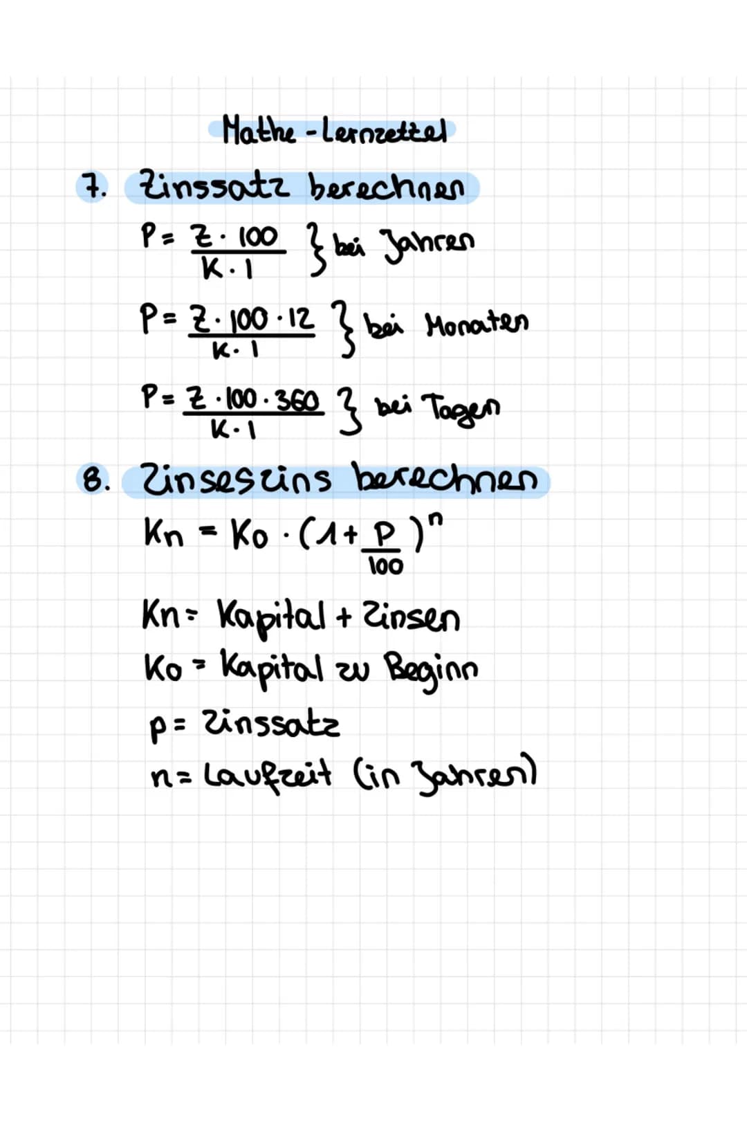 Mathe-Lernzettel
1. Brüche in Prozente/Dezimalzahlen
umwandeln
Beispiel: 120 = 20 = 100 =0,2 = 20%
Merke: Den Nenner bis 100 erweitern/
kürz