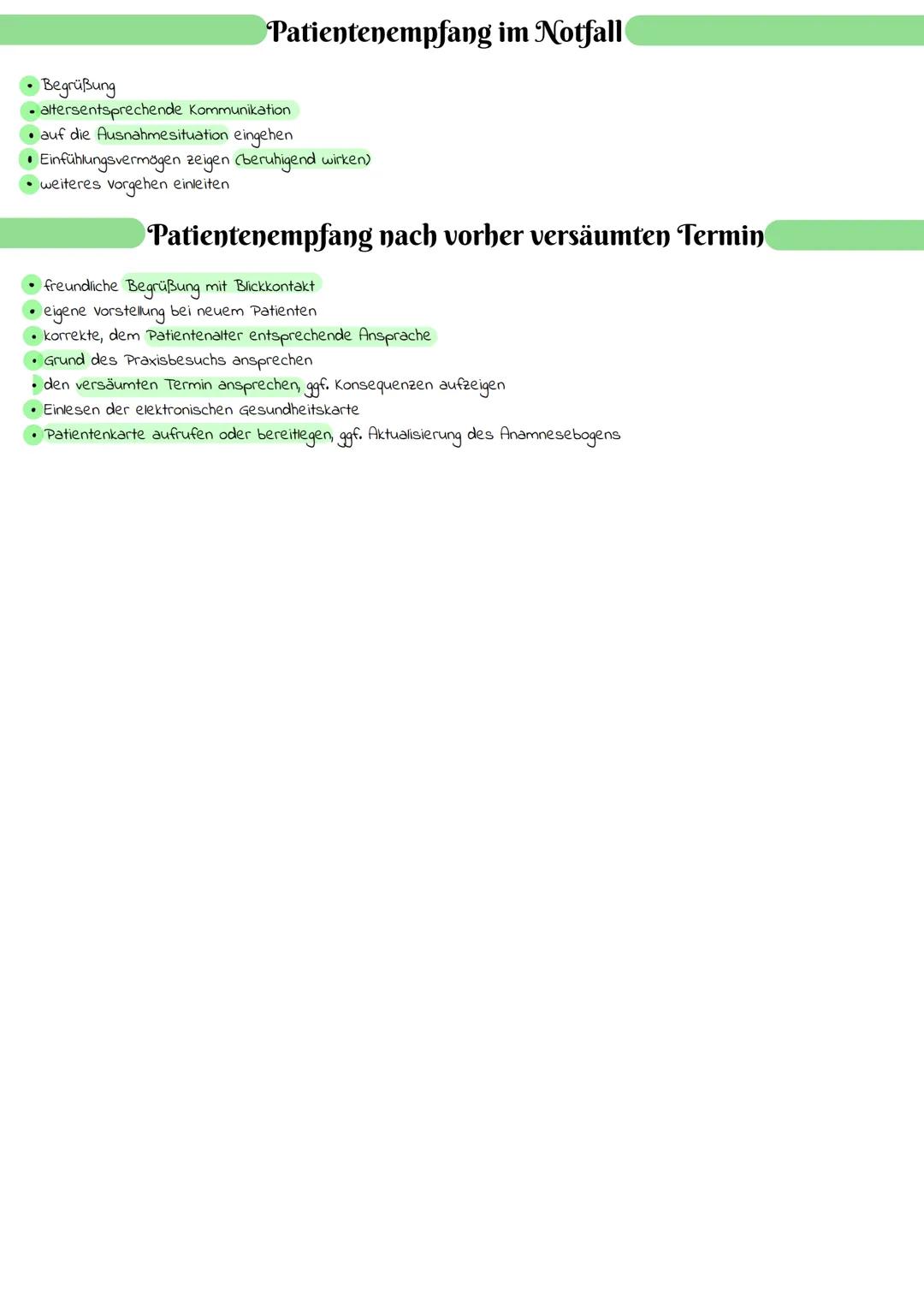 Patientenempfang
Patientenempfang bei vereinbartem Termin
freundliche Begrüßung mit Augenkontakt
eigene vorstellung bei neuem Patienten
korr