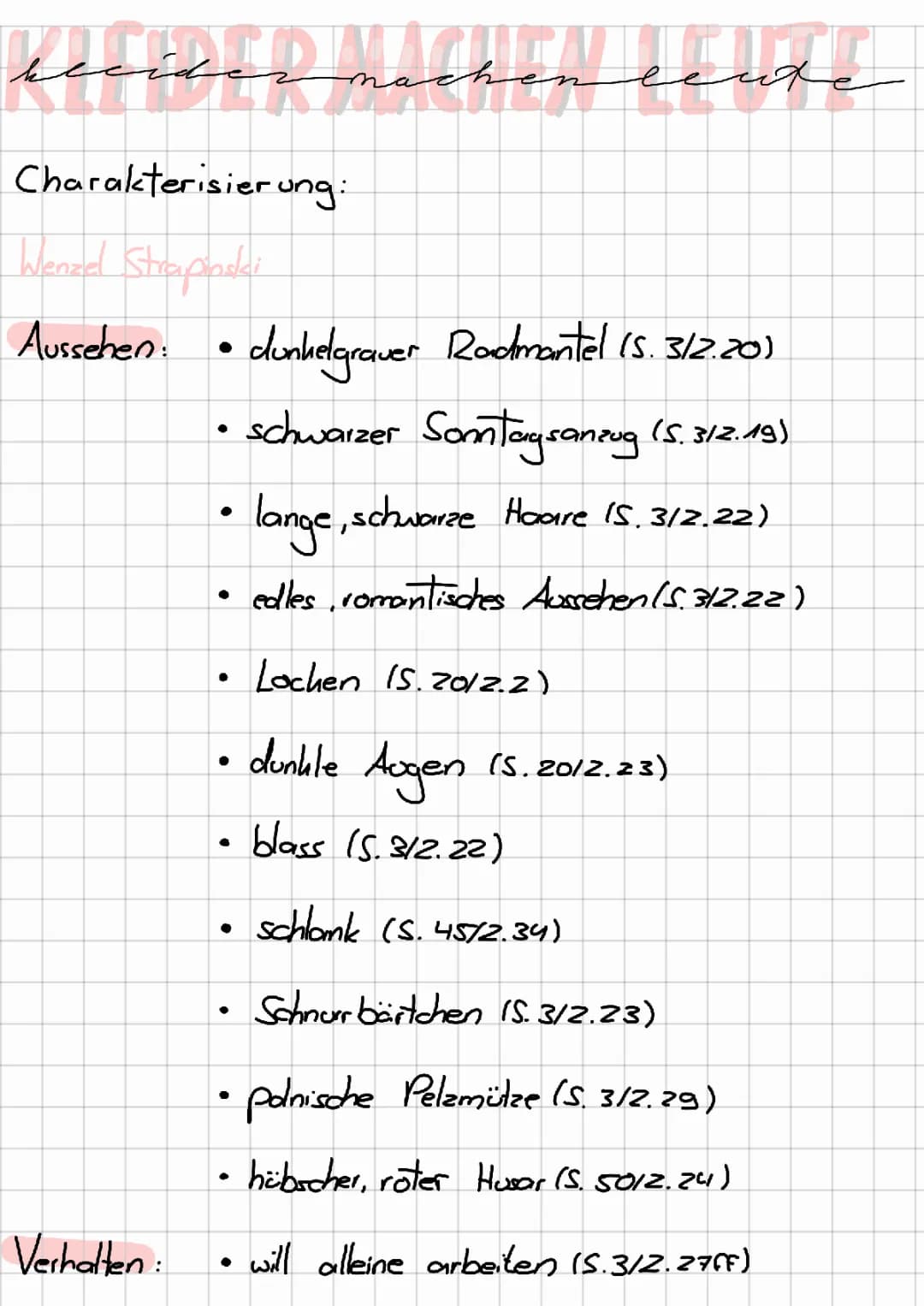 Kleider machen Leute: Charakterisierung von Nettchen, Wenzel und Böhni - Klasse 7 und 8