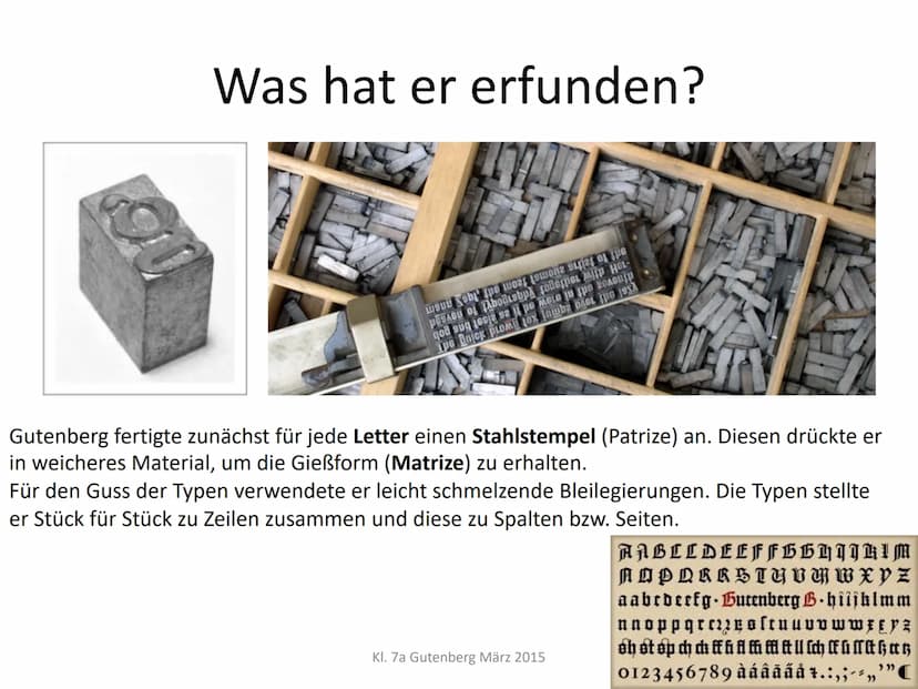 Kl. 7a, Geschichte, März 2015
Johannes Gutenberg,
der Erfinder des Buchdrucks
Johannes Gensfleisch (bekannt
Gutenberg),
der Erfinder der bew