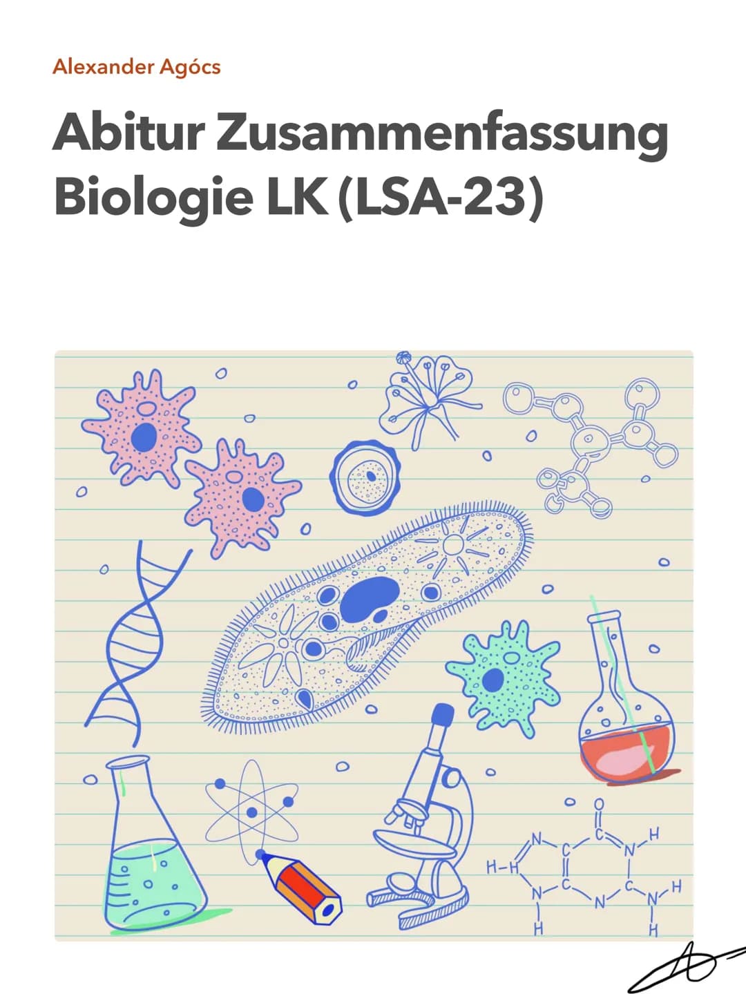 Alexander Agócs
Abitur Zusammenfassung
Biologie LK (LSA-23)
O
...........
O
H-H
O=C
.H
H Themenkomplexe
Einführung in die Biologie
I Cytolog