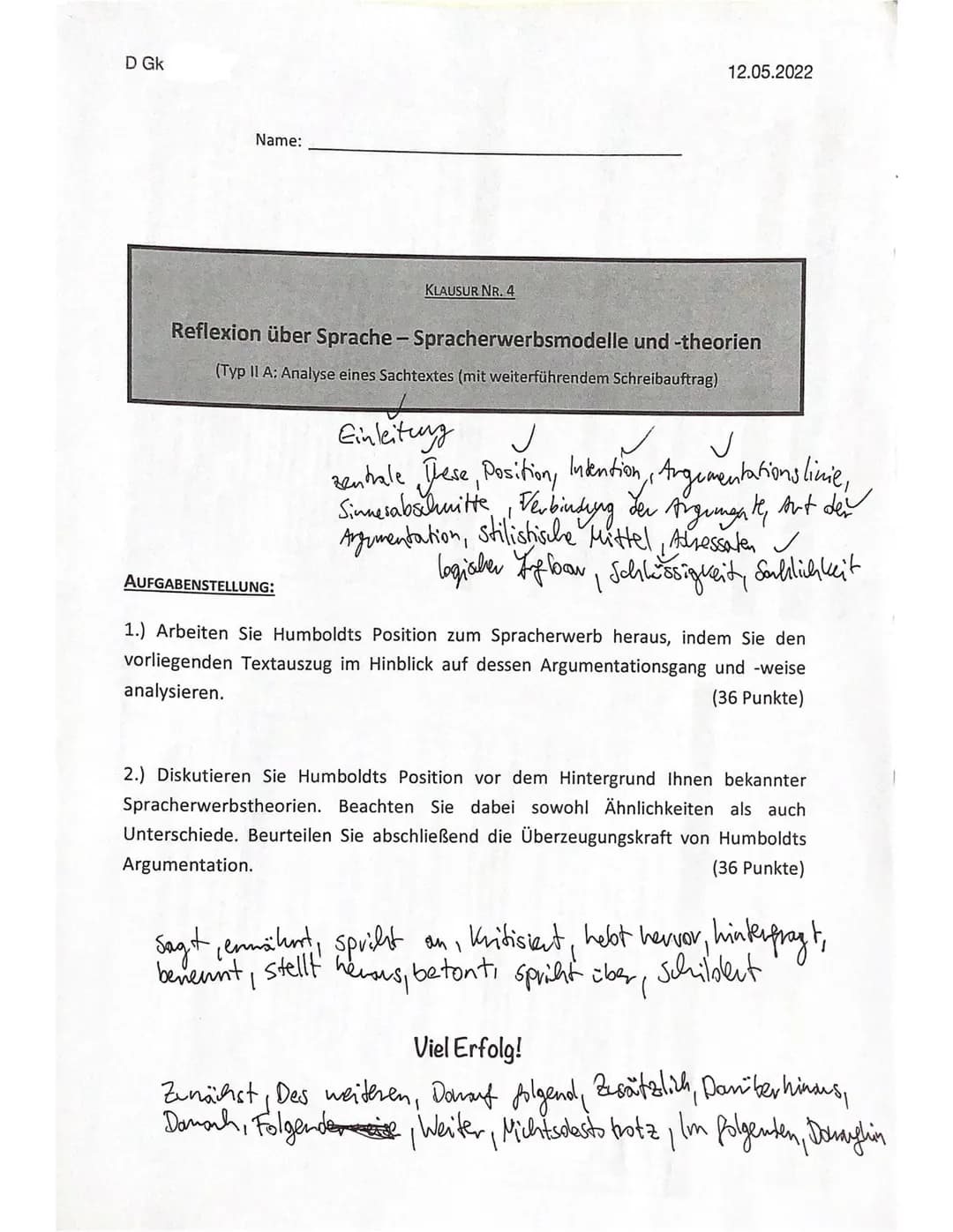 Erwartungshorizont (Spracherwerb)
Bruno
Teilaufgabe 1 (Analyse)-Anforderungen
Der Schüler/Die Schülerin
1 trägt eine aufgabenspezifische Ein