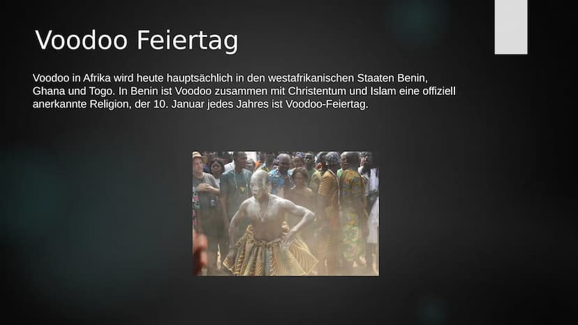 Voodoo
SANAY Herkunft der Religion
Sie leben in Westafrika, Haiti und in Teilen Amerikas
► Ist in Westlichen Ländern bekannt
Durch die Sklav