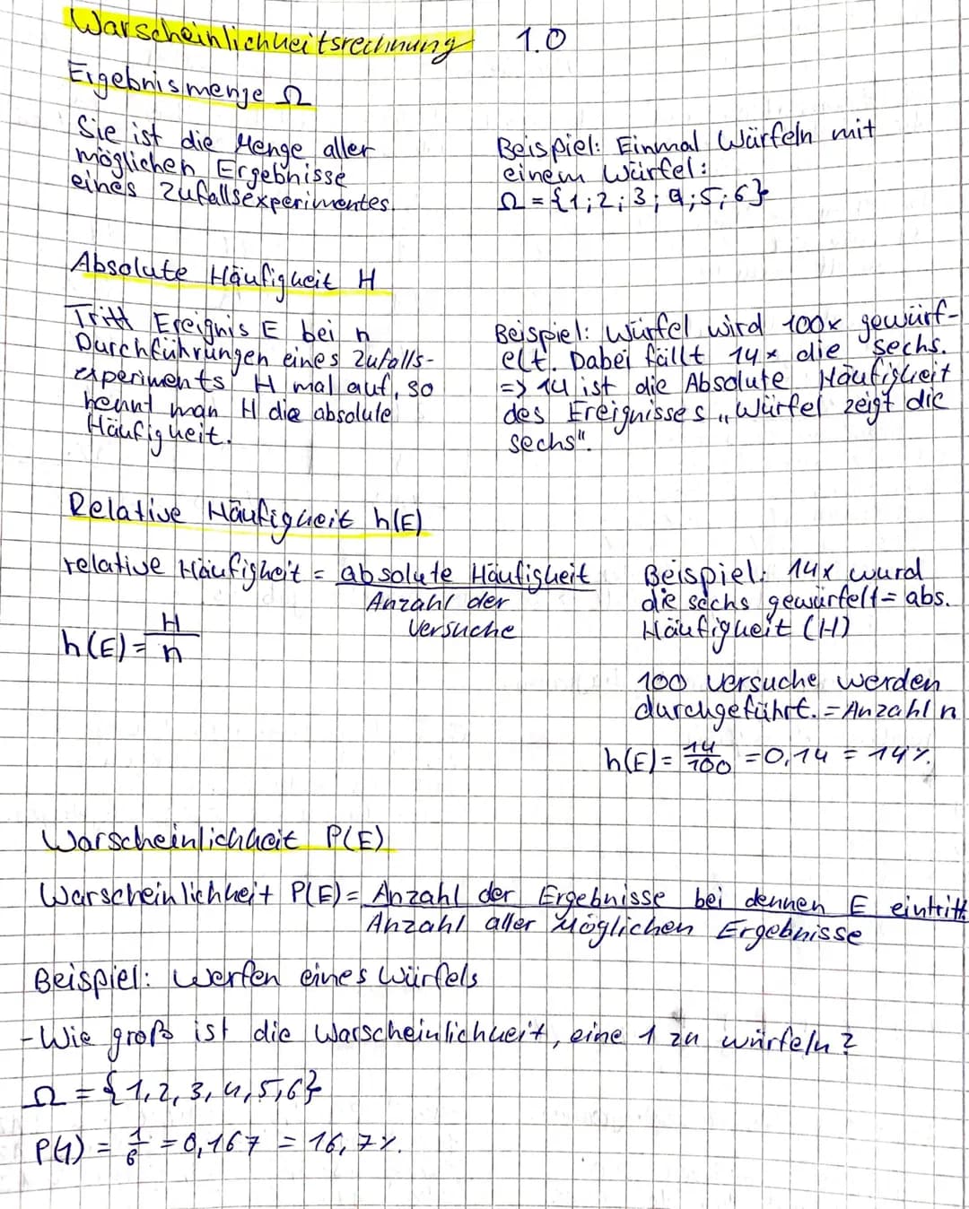Warscheinlichkeitsrechnung
Ergebnismenge 2
Sie ist die Menge aller
möglichen Ergebnisse
eines Zufallsexperimentes.
Absolute Häufigkeit H
Tri