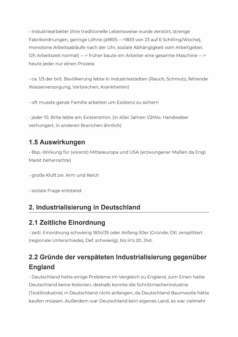1. Industrialisierung in England
- auch Industrielle Revolution: ,,Umwandlung einer Agrargesellschaft in eine
Industriegesellschaft, gekennz