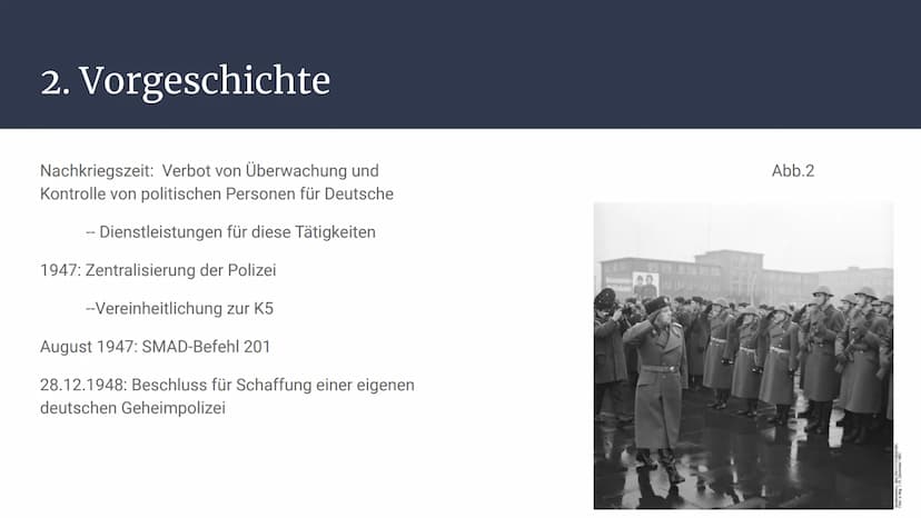 Stasi
Die Staatssicherheit in der DDR
TERIUM FÜR
Abb. 1: Emblem des MfS
STAATSSICHERHEIT Gliederung
1. Allgemeines
2. Vorgeschichte
3. Aufga