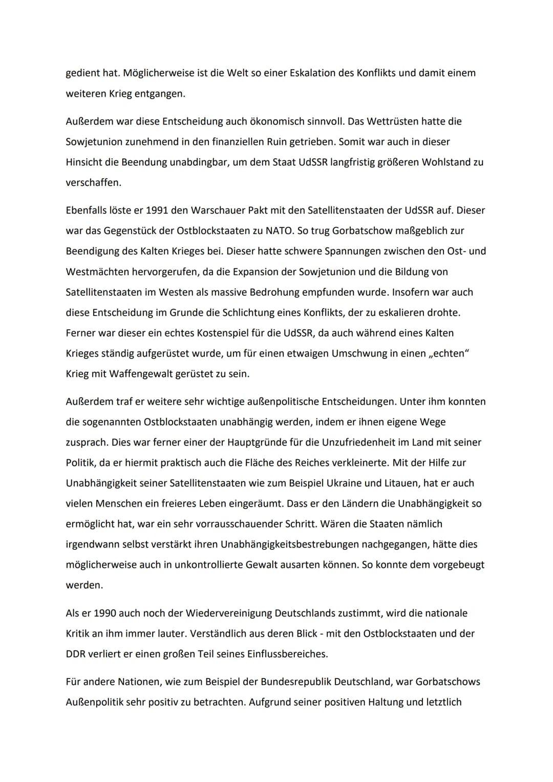 Hausarbeit Geschichte
Gorbatschow und die Sowjetunion
Der ehemalige Präsident der Sowjetunion: Michail Sergejewitsch Gorbatschow. Er war von