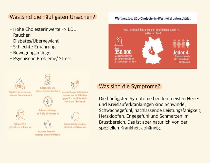 Herz-Kreislauf-
Erkrankungen Welche Krankheiten zählen zu Herz- und
Kreislauferkrankungen?
- Herzinfarkt
- Schlaganfall
- Bluthochdruck (Hyp