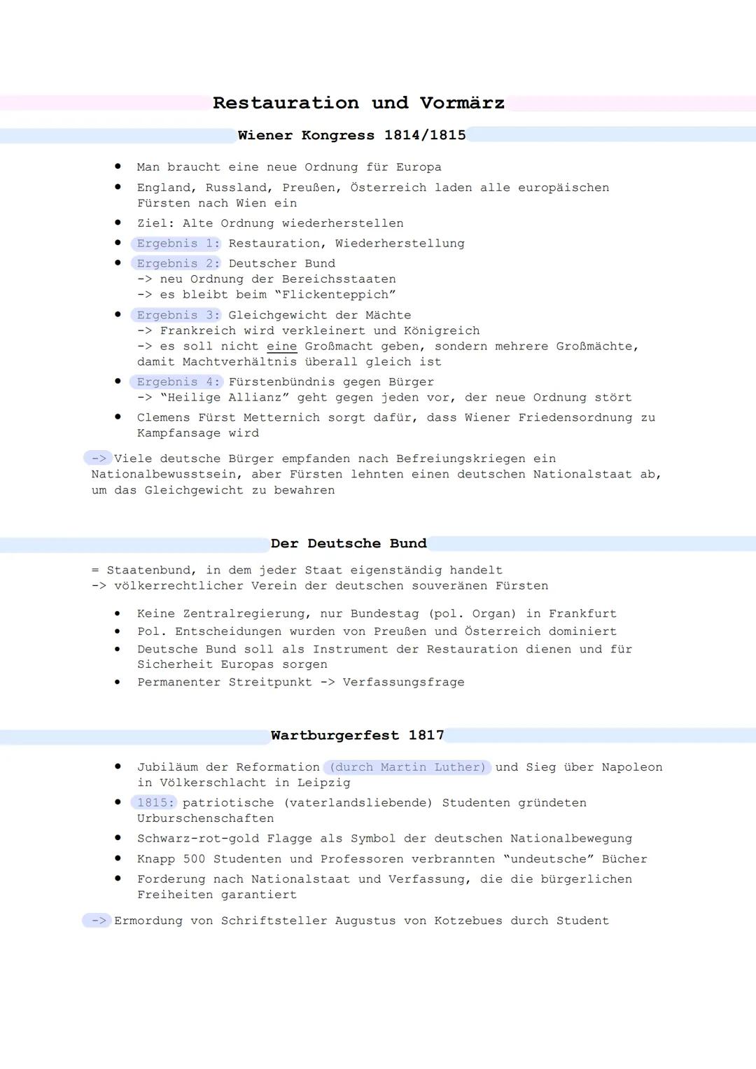 Wiener Kongress 1814/1815
Man braucht eine neue Ordnung für Europa
● England, Russland, Preußen, Österreich laden alle europäischen
Fürsten 