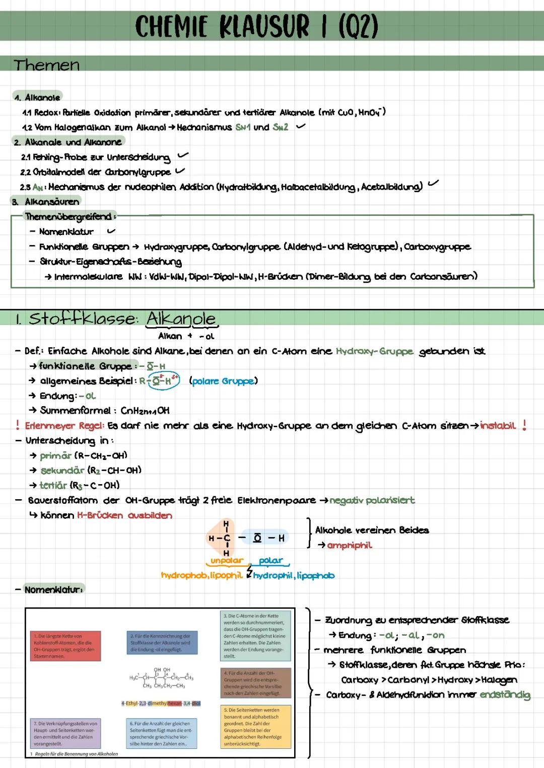 Alkanole, Alkanale & Alkanone, Alkansäuren