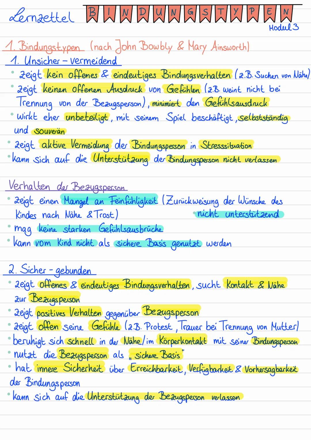 Lemzettel BW W R-¯¯¯¯¯¯¯¯
1. Bindungstypen (nach John Bowbly & Mary Ainsworth).
1. Unsicher-vermeidend
●
●
●
●
DUNGS
zeigt kein offenes & ei