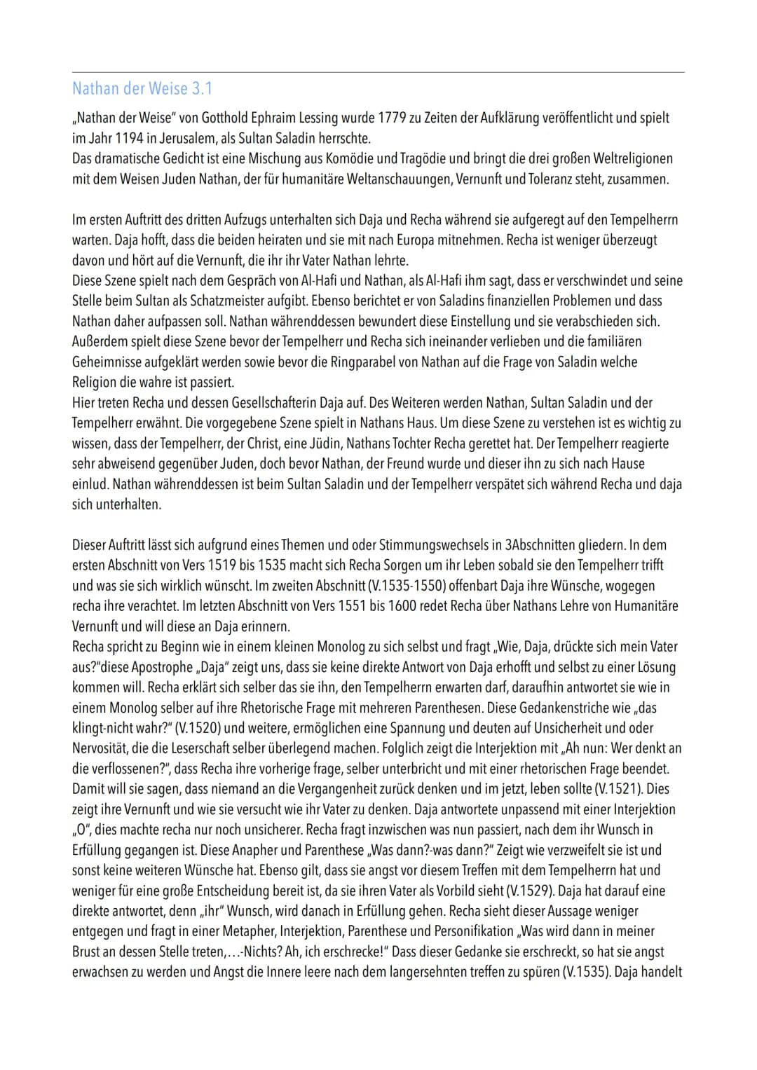 Nathan der Weise 3.1
„Nathan der Weise" von Gotthold Ephraim Lessing wurde 1779 zu Zeiten der Aufklärung veröffentlicht und spielt
im Jahr 1
