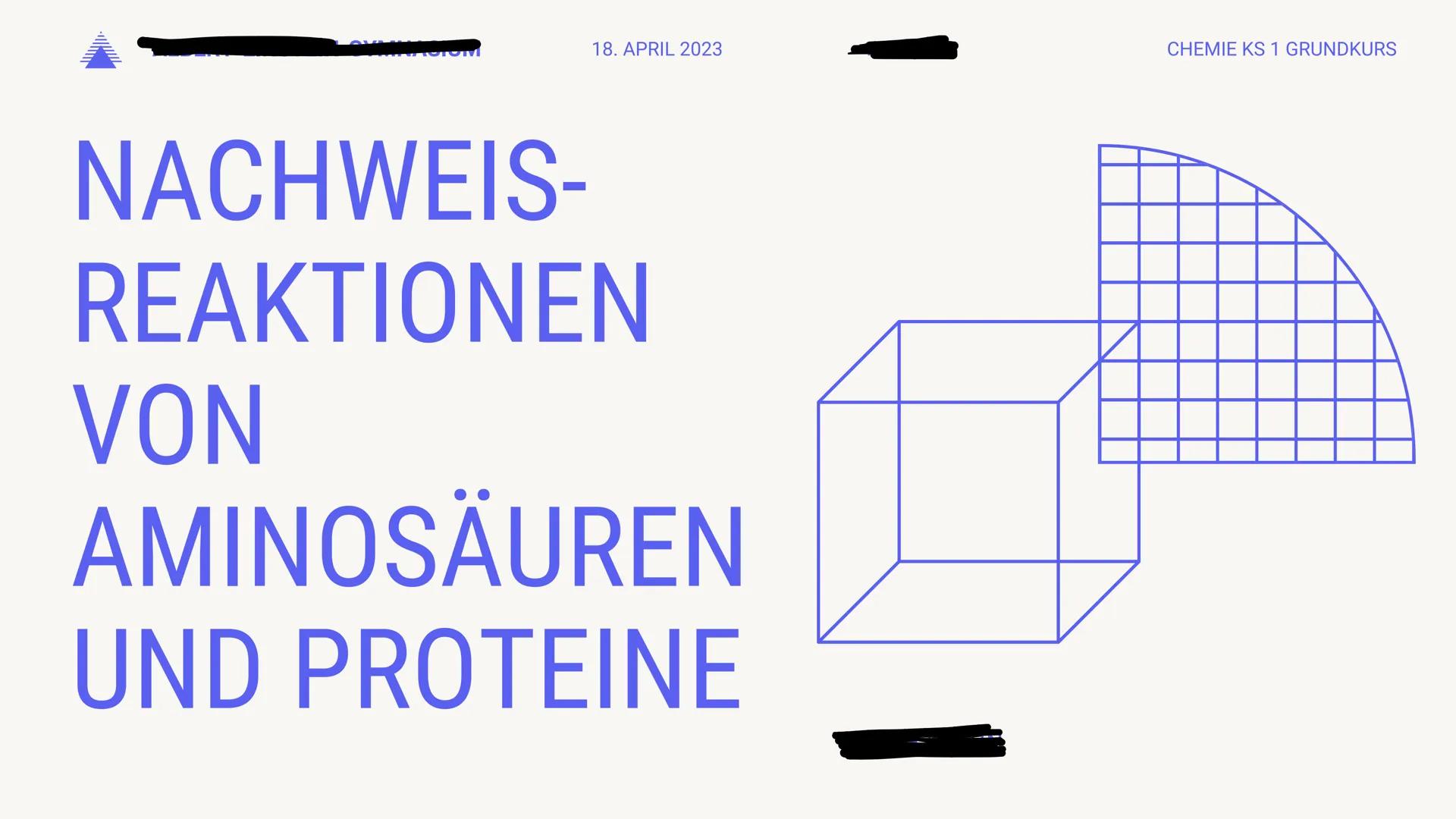 COM
18. APRIL 2023
NACHWEIS-
REAKTIONEN
VON
AMINOSÄUREN
UND PROTEINE
CHEMIE KS 1 GRUNDKURS Inhaltsverzeichnis
+ Aminosäuren + Aufbau
+
Prote