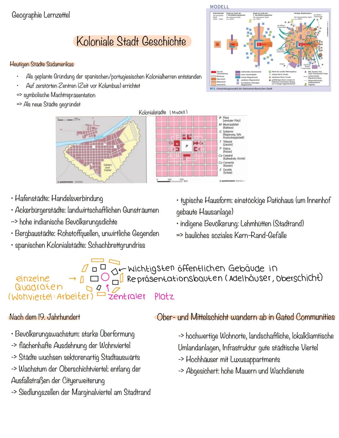 Geographie Lernzettel
Koloniale Stadt Geschichte
Heutigen Städte Südamerikas
Als geplante Gründung der spanischen/portugiesischen Kolonialhe
