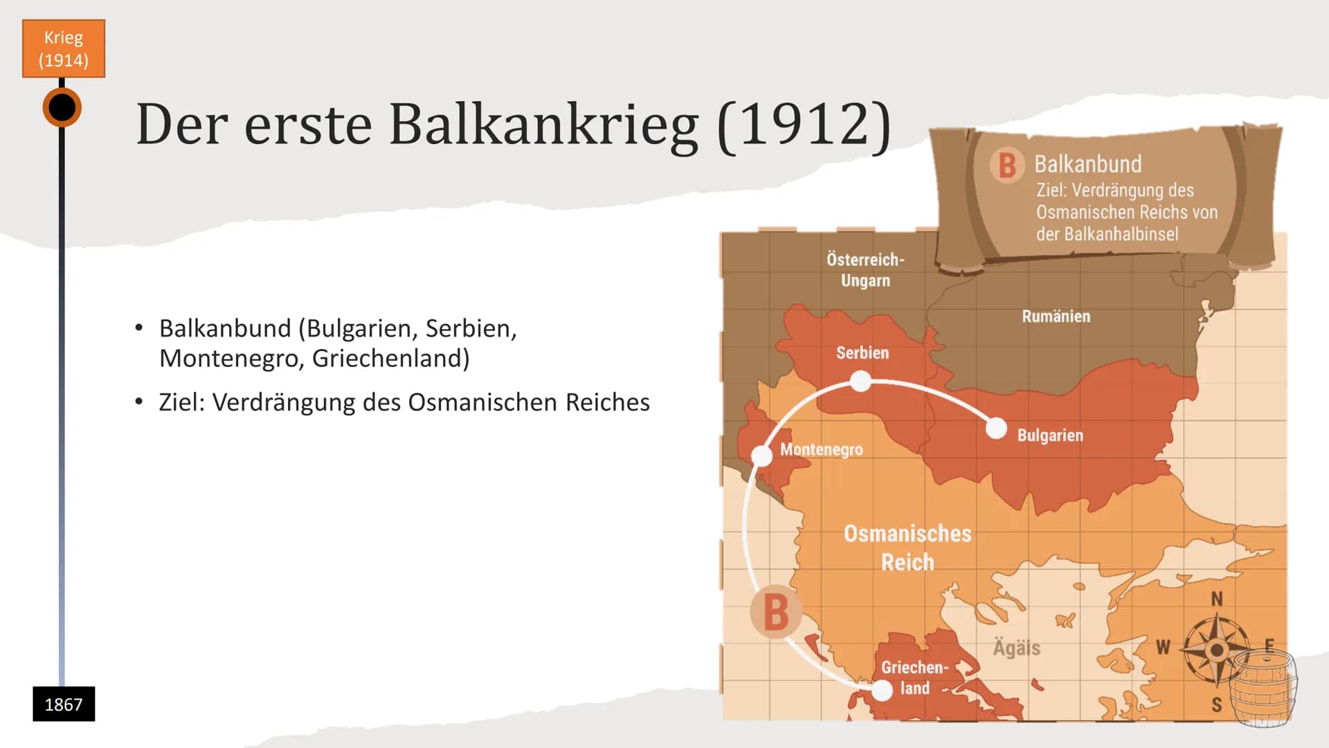 Die Ursachen des ersten
Weltkrieges
Was war der Auslöser des Krieges? Inhalt
Langfristige Ursachen
• ,,Pulverfass Balkan"
Kolonial- und Auße