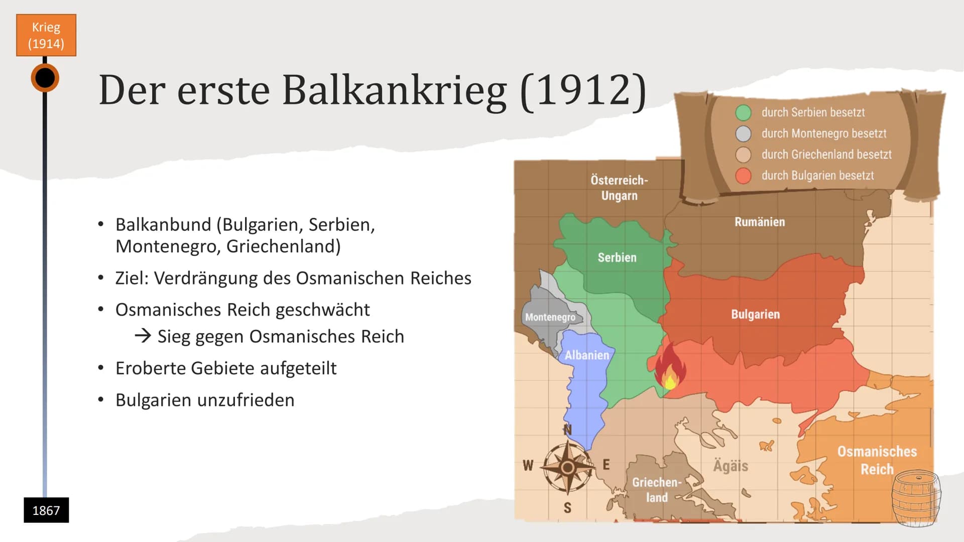 Die Ursachen des ersten
Weltkrieges
Was war der Auslöser des Krieges? Inhalt
Langfristige Ursachen
• ,,Pulverfass Balkan"
Kolonial- und Auße