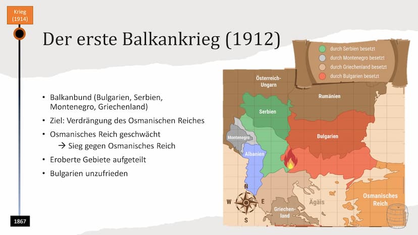Die Ursachen des ersten
Weltkrieges
Was war der Auslöser des Krieges? Inhalt
Langfristige Ursachen
• ,,Pulverfass Balkan"
Kolonial- und Auße