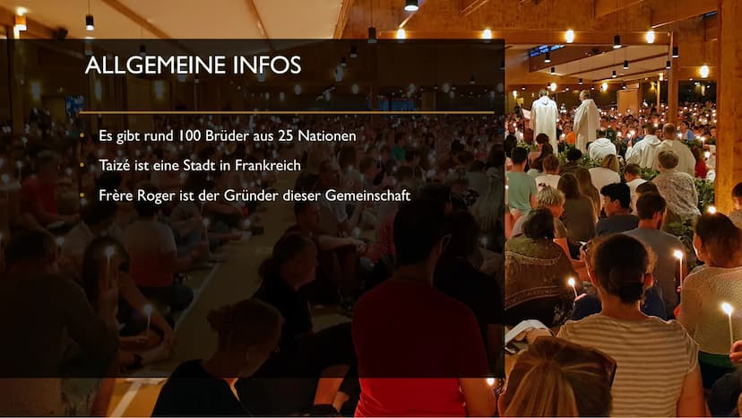 VON SARAH FRANZISKA
LANGER
DIE GEMEINSCHAFT
VON TAIZE ALLGEMEINE INFOS
Es gibt rund 100 Brüder aus 25 Nationen
Taizé ist eine Stadt in Frank