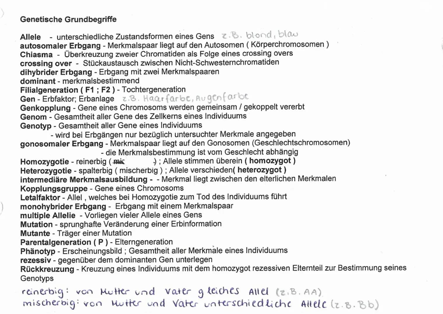 Genetische Grundbegriffe
Allele - unterschiedliche Zustandsformen eines Gens z.B. blond, blow
autosomaler Erbgang - Merkmalspaar liegt auf d