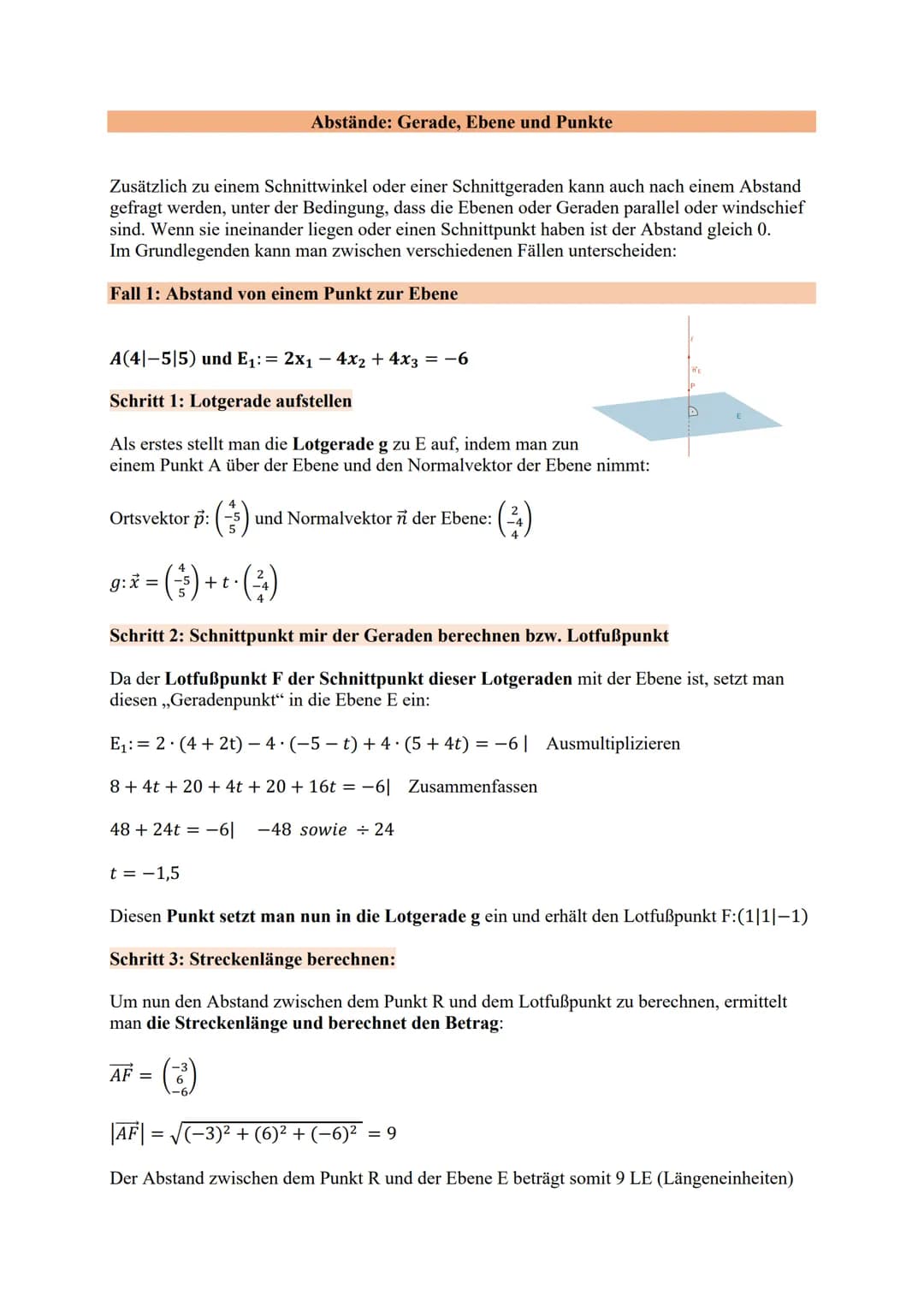 
<p>Zusätzlich zu einem Schnittwinkel oder einer Schnittgeraden kann auch nach einem Abstand gefragt werden, unter der Bedingung, dass die E