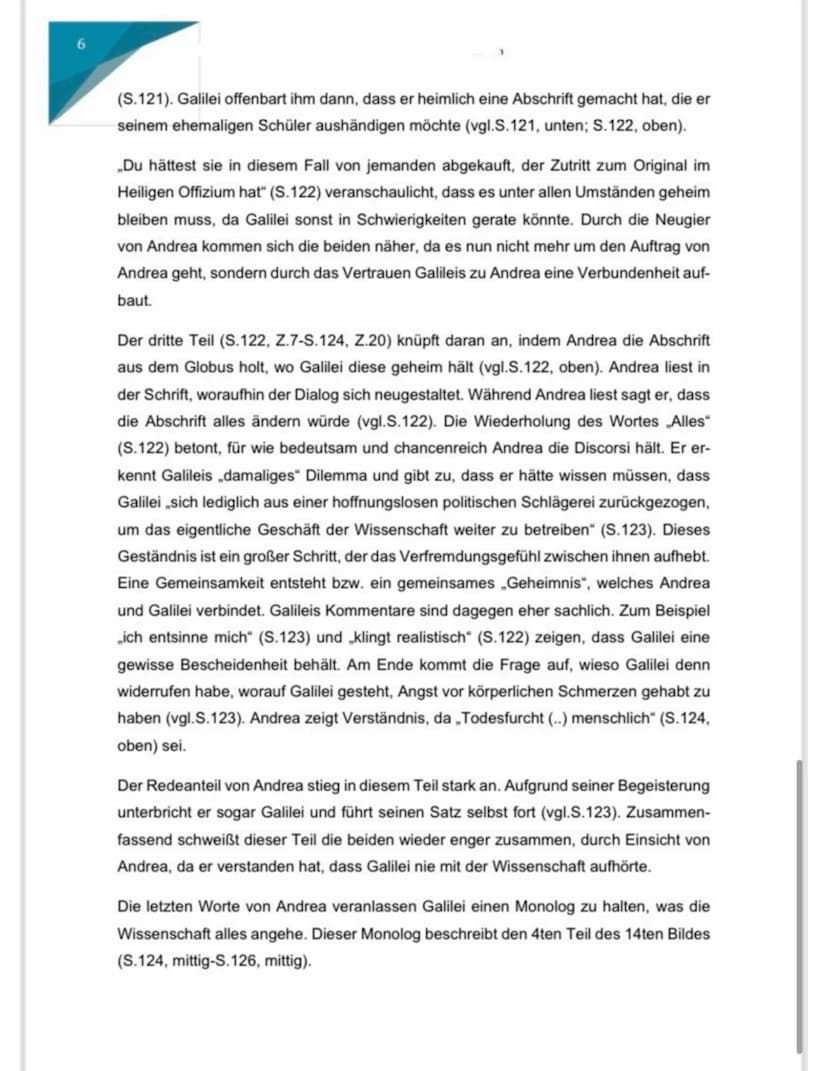 Sinnesab-
schnitt
1
Andrea
kommt in
Galileis Zim-
mer
(S.118, un-
ten-S.120,
unten)
INHALT:
Galilei lebt in einem Landhaus in der Nähe von F